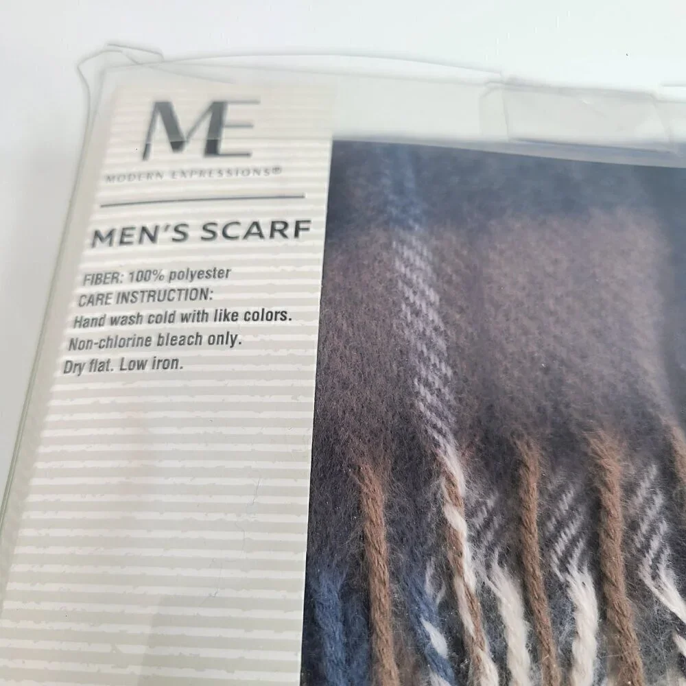 NWT Modern Expressions Grey Blue Men's Fringe Rectangular Scarf